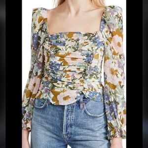 ASTR The Label Tonina Blouse Off White Retro Floral sz S